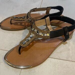 Studded Black and Tan Sandals